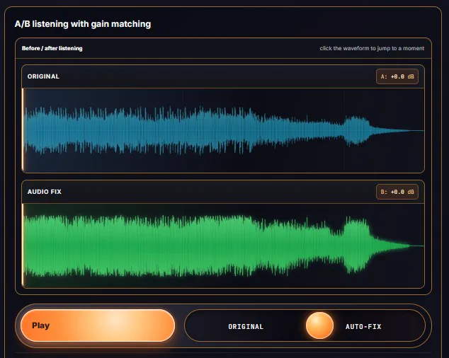 Audio Fix A/B comparison